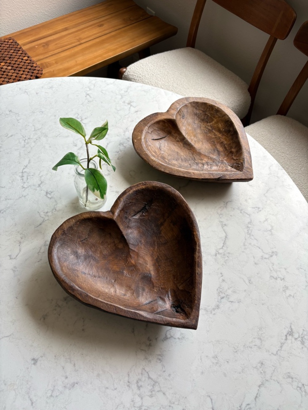 Handcrafted Heart-Shaped Wooden Serving Bowl - Brown
